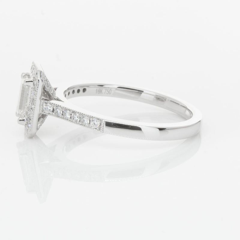 18ct White Gold .49ct Emerald Cut Diamond Aria Ring-Ring-Walker & Hall