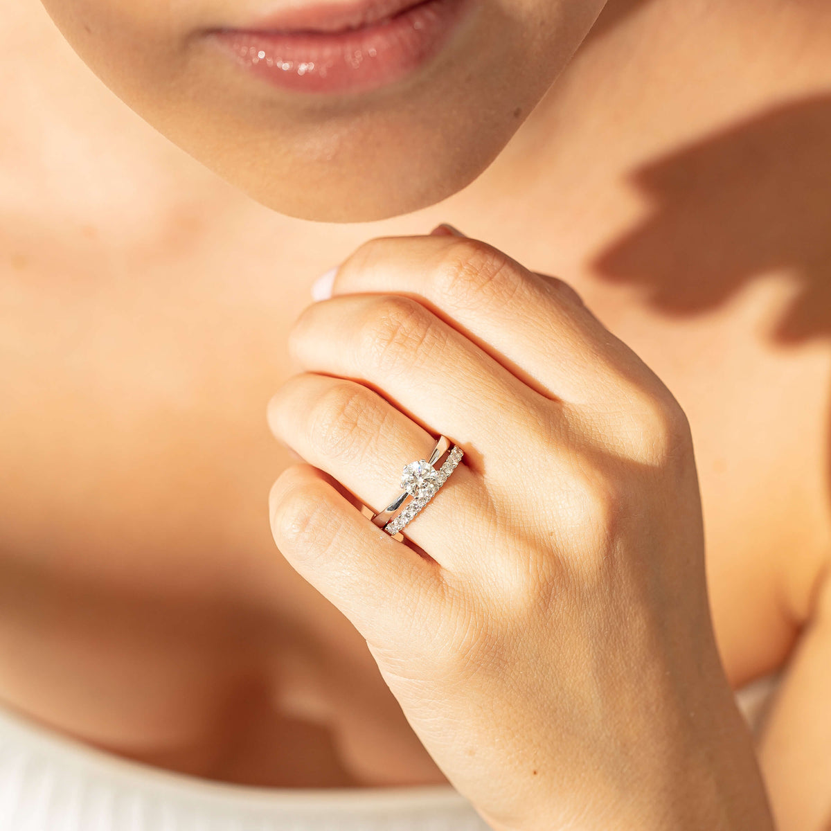 Model wearing natural diamond Panorama and Nova Rings