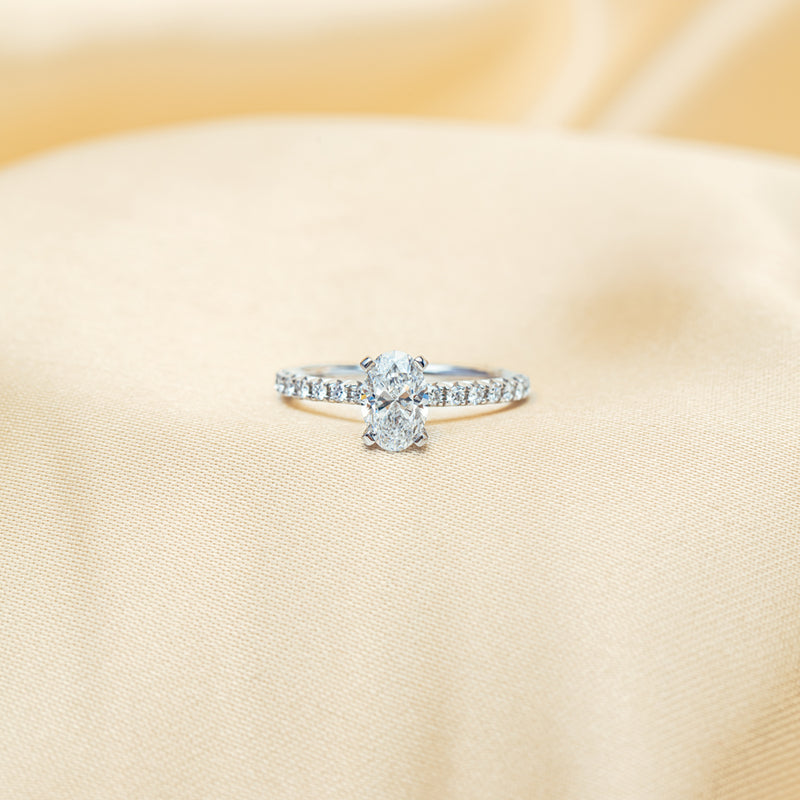 18ct White Gold 1.01ct Oval Cut Diamond Comet Ring-Ring-Walker & Hall