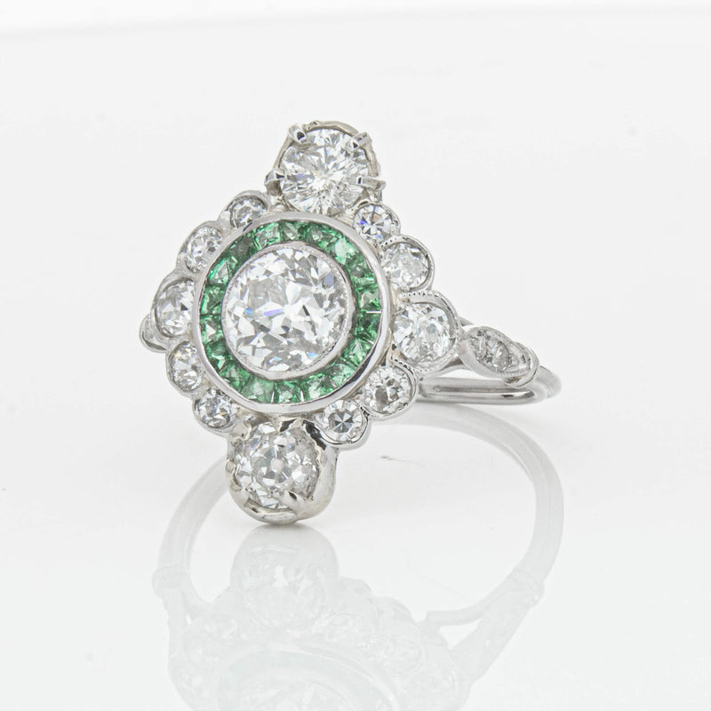 Vintage Platinum Diamond & Emerald Ring-Ring-Walker & Hall