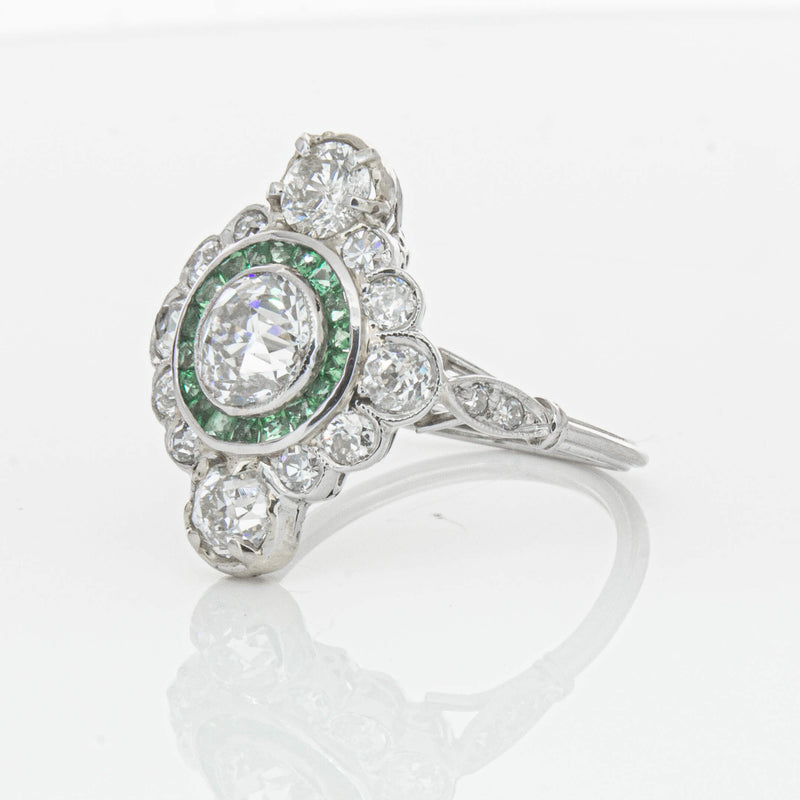 Vintage Platinum Diamond & Emerald Ring-Ring-Walker & Hall