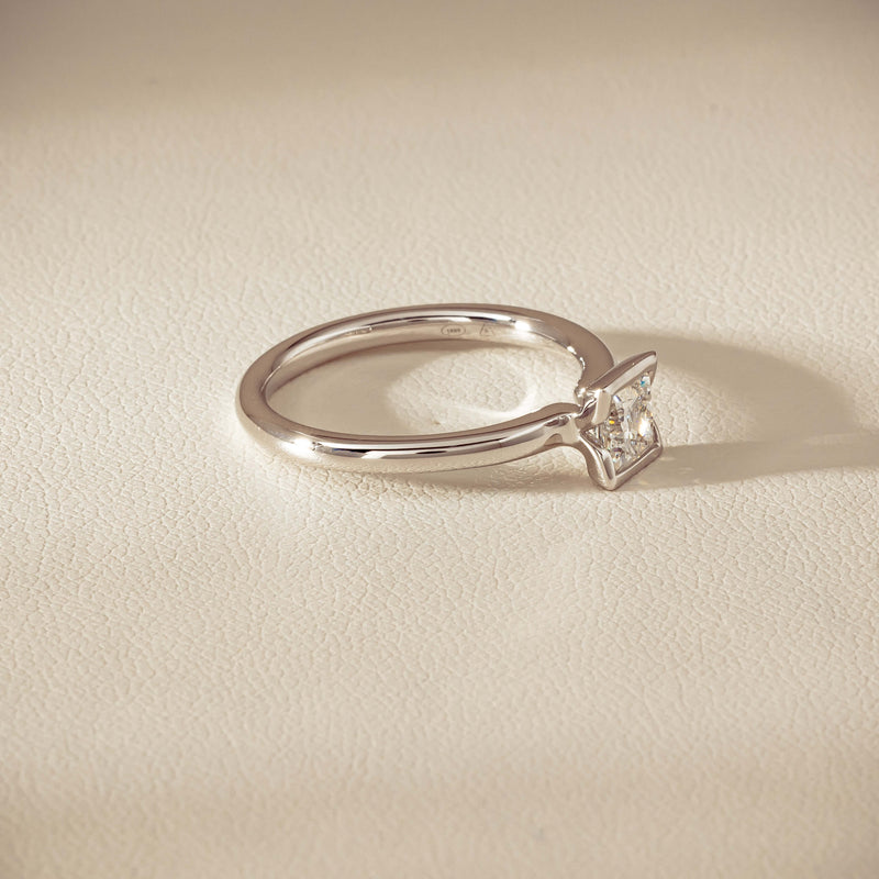 18ct White Gold .52ct Reclaimed Princess-Cut Diamond Elle Ring - Ring - Walker & Hall