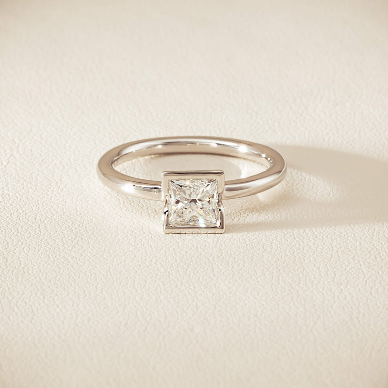 18ct White Gold .85ct Princess-Cut Diamond Elle Ring - Ring - Walker & Hall