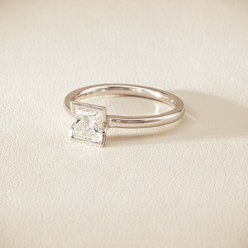 18ct White Gold .85ct Princess-Cut Diamond Elle Ring - Ring - Walker & Hall