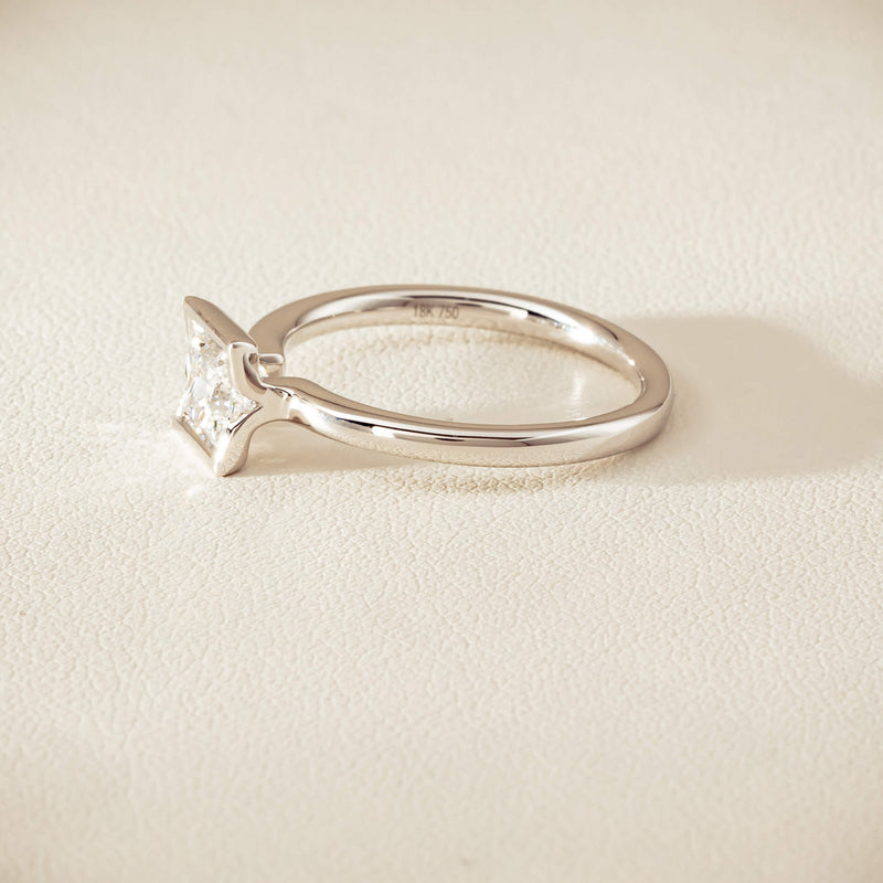 18ct White Gold .85ct Princess-Cut Diamond Elle Ring - Ring - Walker & Hall