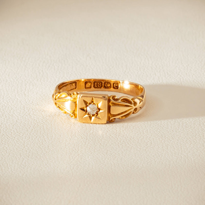 Vintage 18ct Yellow Gold Old-Cut Diamond Signet Ring - Ring - Walker & Hall
