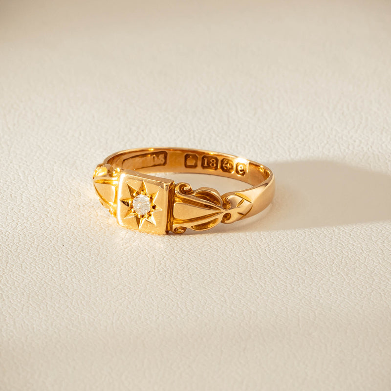 Vintage 18ct Yellow Gold Old-Cut Diamond Signet Ring - Ring - Walker & Hall