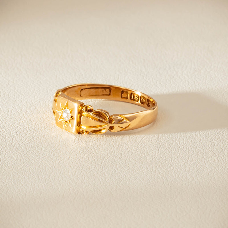 Vintage 18ct Yellow Gold Old-Cut Diamond Signet Ring - Ring - Walker & Hall