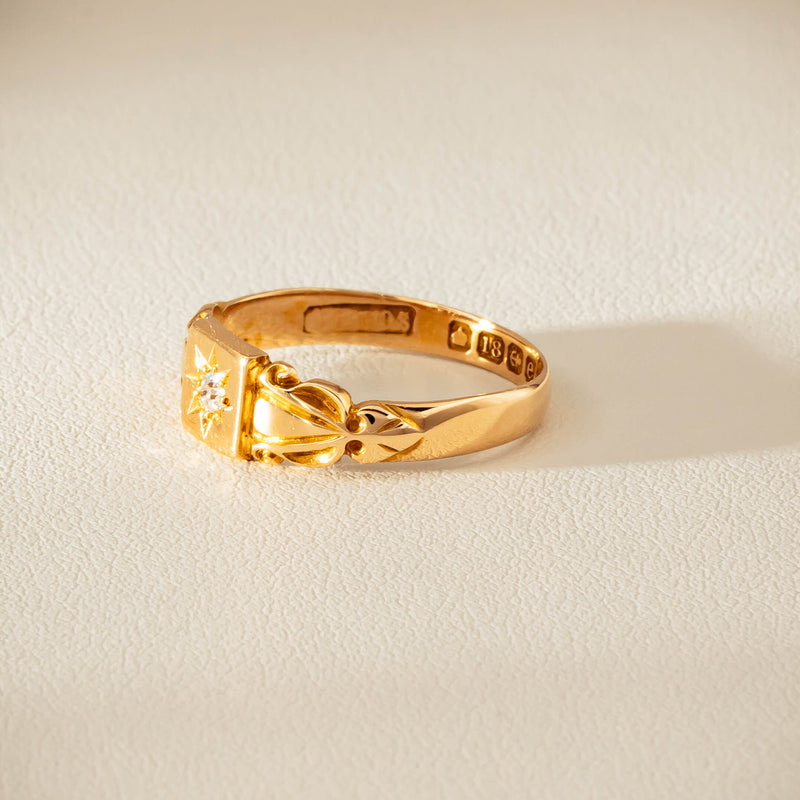 Vintage 18ct Yellow Gold Old-Cut Diamond Signet Ring - Ring - Walker & Hall