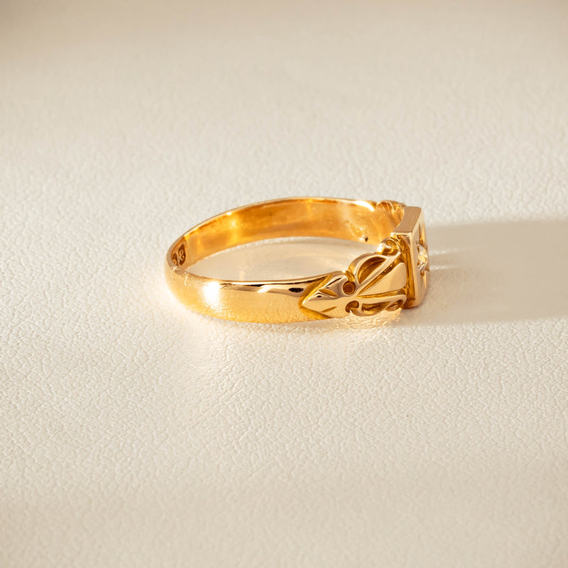 Vintage 18ct Yellow Gold Old-Cut Diamond Signet Ring - Ring - Walker & Hall