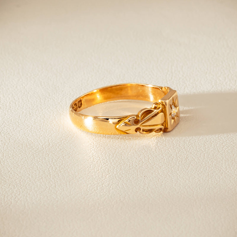 Vintage 18ct Yellow Gold Old-Cut Diamond Signet Ring - Ring - Walker & Hall