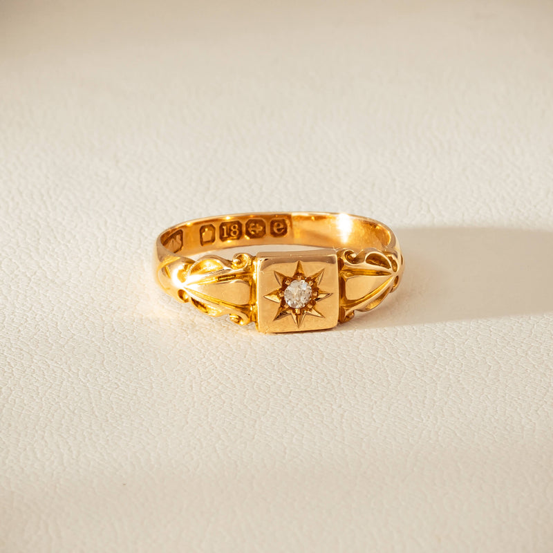 Vintage 18ct Yellow Gold Old-Cut Diamond Signet Ring - Ring - Walker & Hall