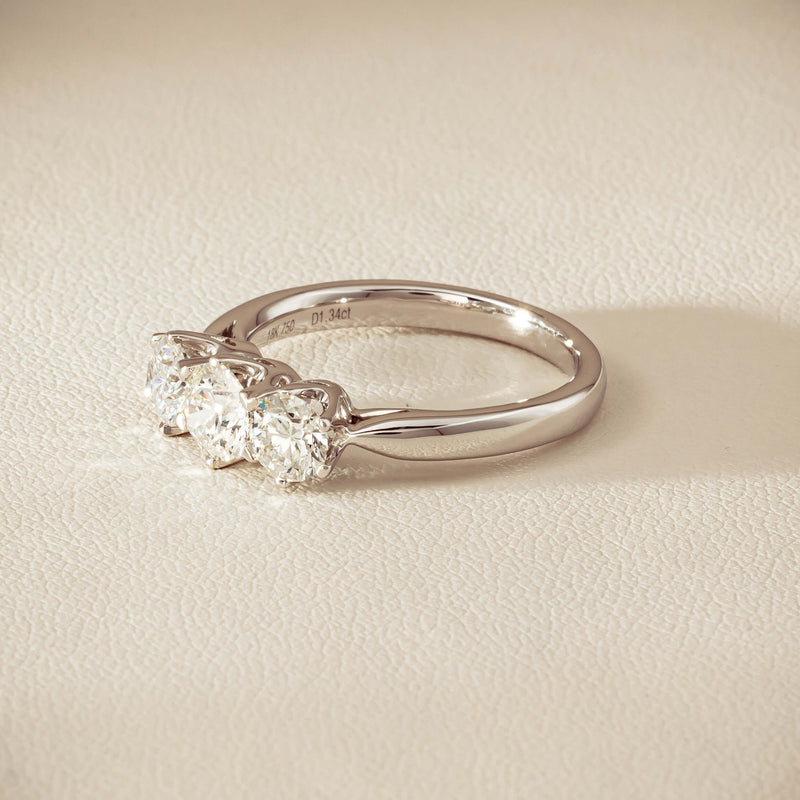 18ct White Gold 1.34ct Reclaimed Diamond Trilogy Ring - Ring - Walker & Hall
