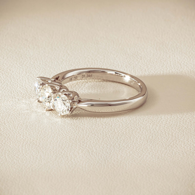 18ct White Gold 1.34ct Reclaimed Diamond Trilogy Ring - Ring - Walker & Hall