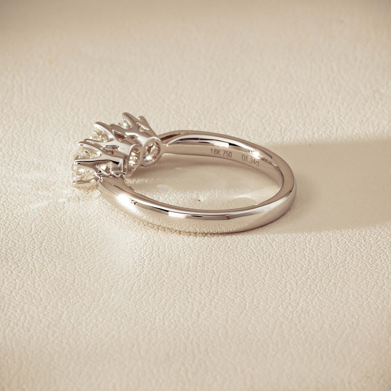 18ct White Gold 1.34ct Reclaimed Diamond Trilogy Ring - Ring - Walker & Hall
