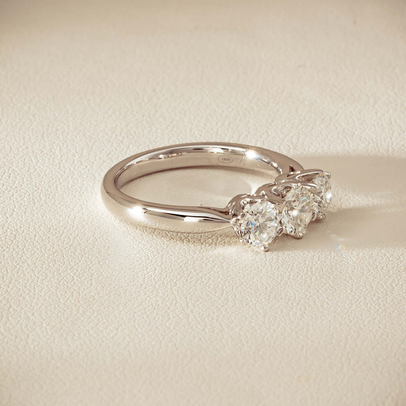 18ct White Gold 1.34ct Reclaimed Diamond Trilogy Ring - Ring - Walker & Hall
