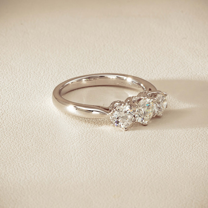 18ct White Gold 1.34ct Reclaimed Diamond Trilogy Ring - Ring - Walker & Hall