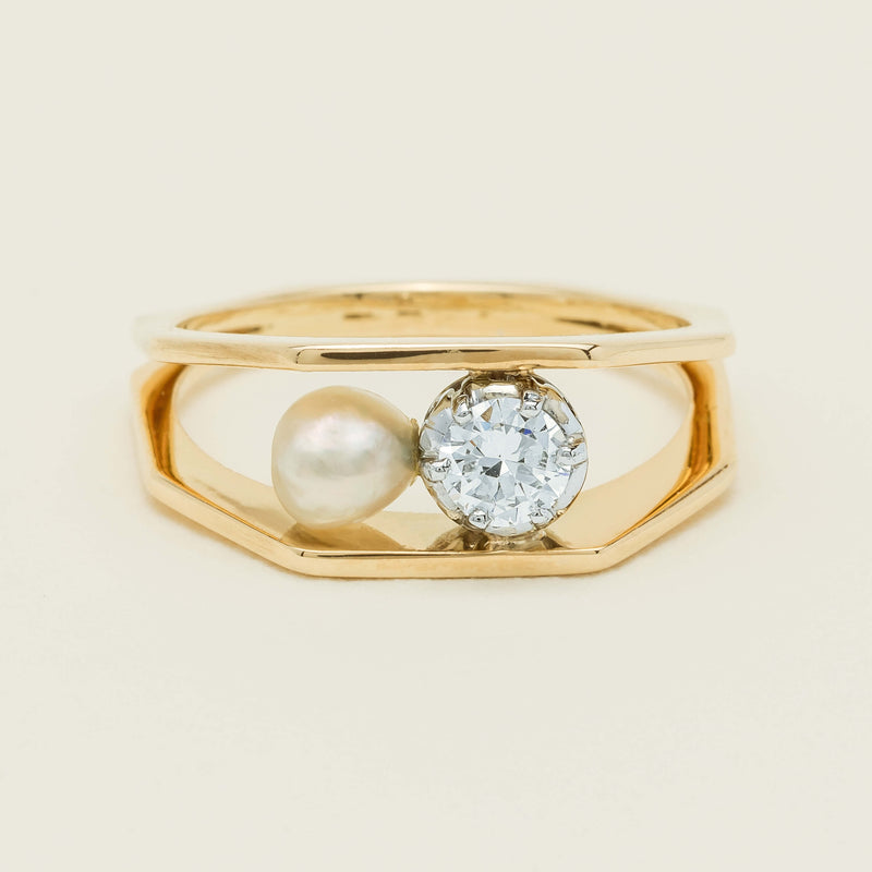 Vintage 16ct Yellow Gold .13ct Diamond & Pearl Ring - Ring - Walker & Hall