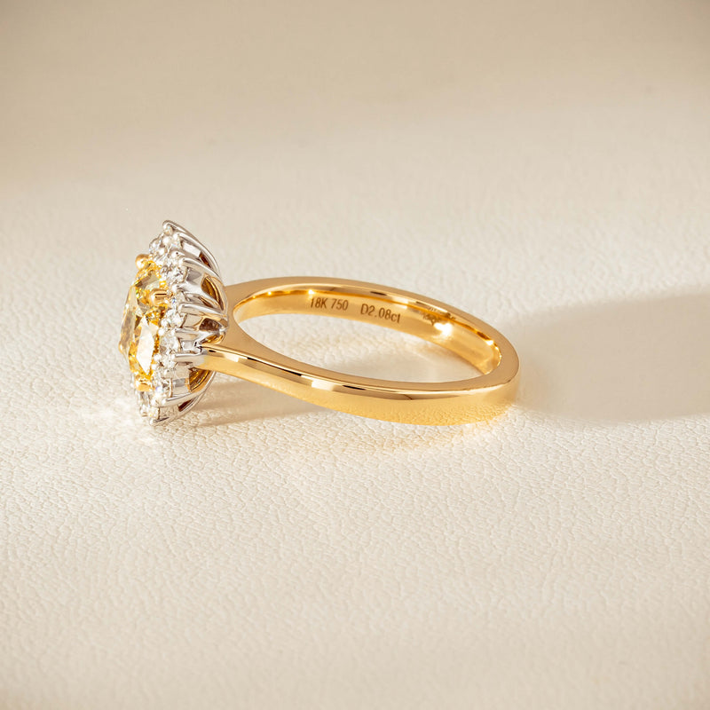 18ct Yellow Gold 2.08ct Cushion Fancy Diamond Belle Ring