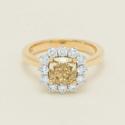 18ct Yellow Gold 2.08ct Cushion Fancy Diamond Belle Ring