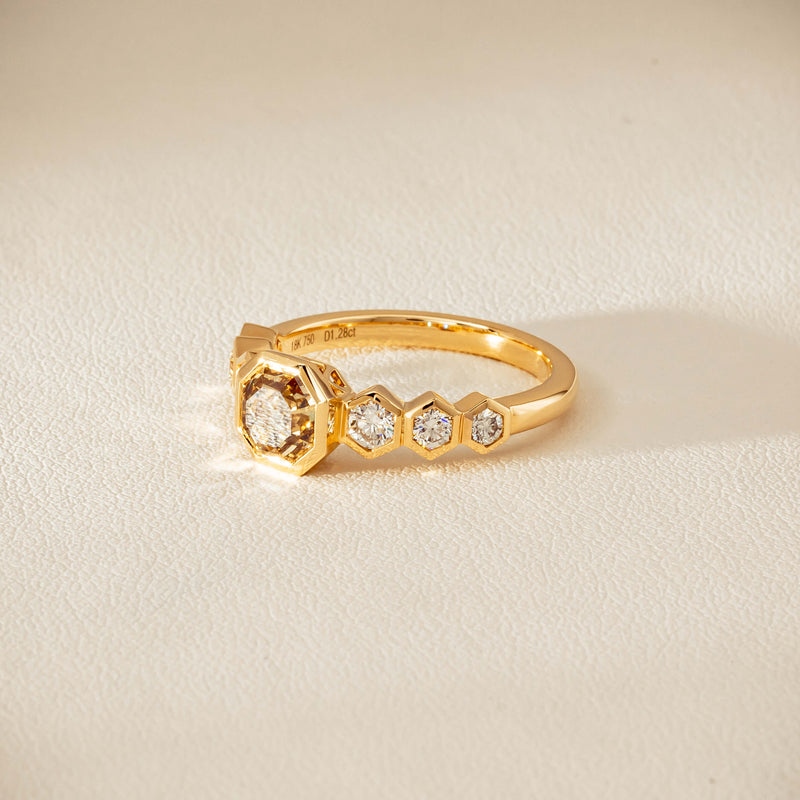 18ct Yellow Gold 1.28ct Octagonal Cognac Diamond Ring