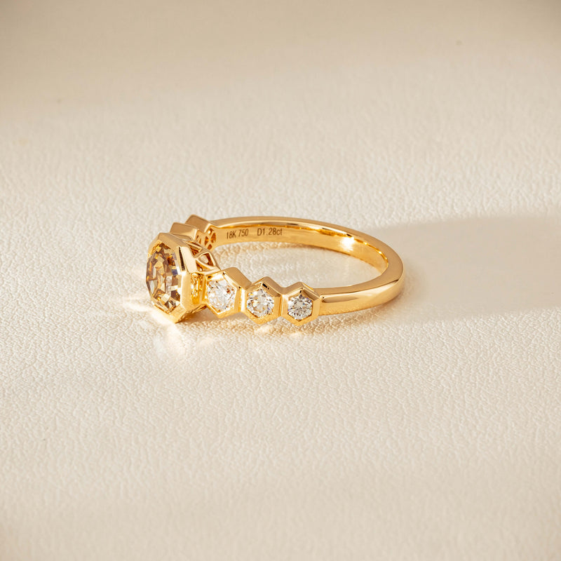 18ct Yellow Gold 1.28ct Octagonal Cognac Diamond Ring