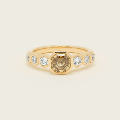 18ct Yellow Gold 1.28ct Octagonal Cognac Diamond Ring