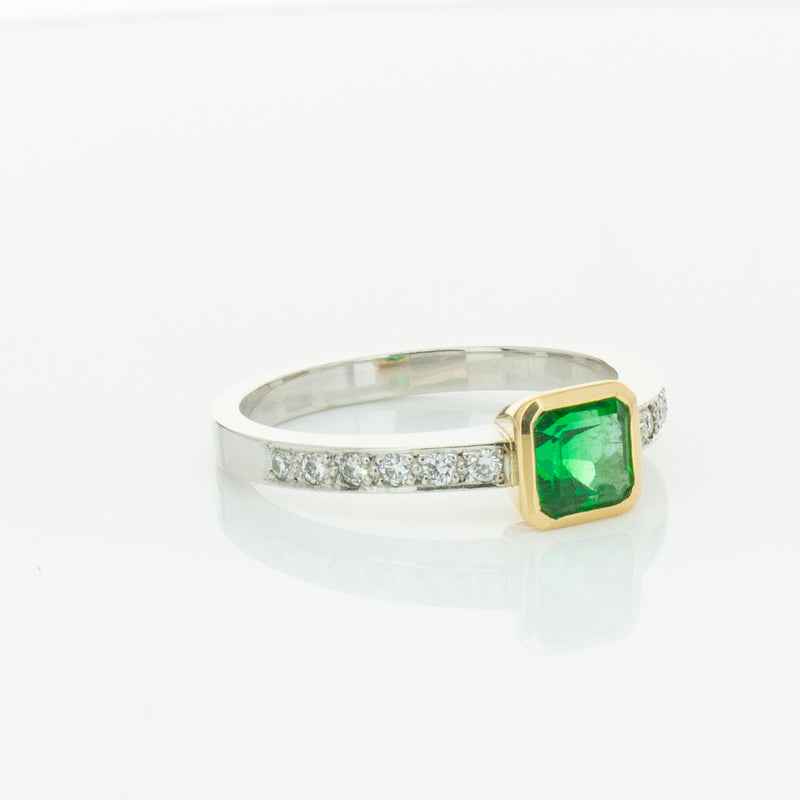 Deja Vu 18ct White Gold .70ct Emerald & Diamond Ring-Ring-Walker & Hall