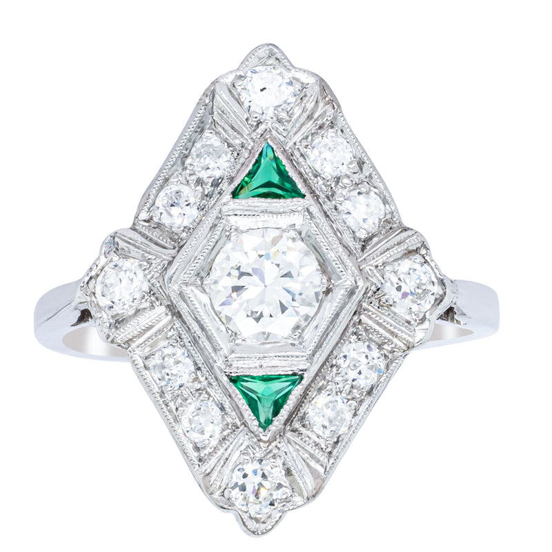 Vintage Platinum .40ct Diamond & Emerald Ring-Ring-Walker & Hall