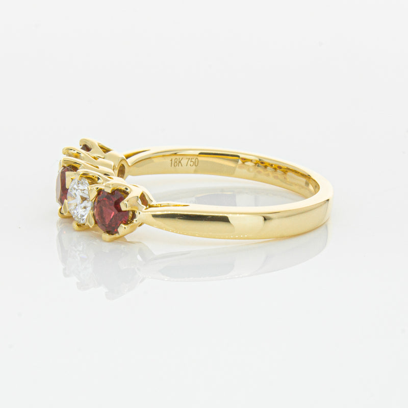 18ct Yellow Gold Ruby & Diamond Pentagon Ring-Ring-Walker & Hall