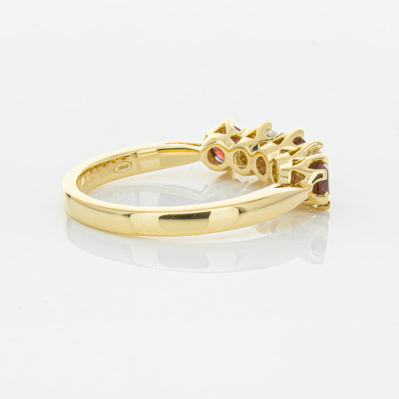 18ct Yellow Gold Ruby & Diamond Pentagon Ring-Ring-Walker & Hall