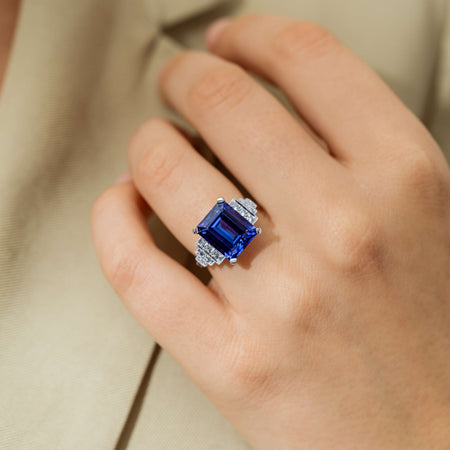 18ct White Gold 7.35ct Tanzanite & Diamond Maya Ring-Ring-Walker & Hall