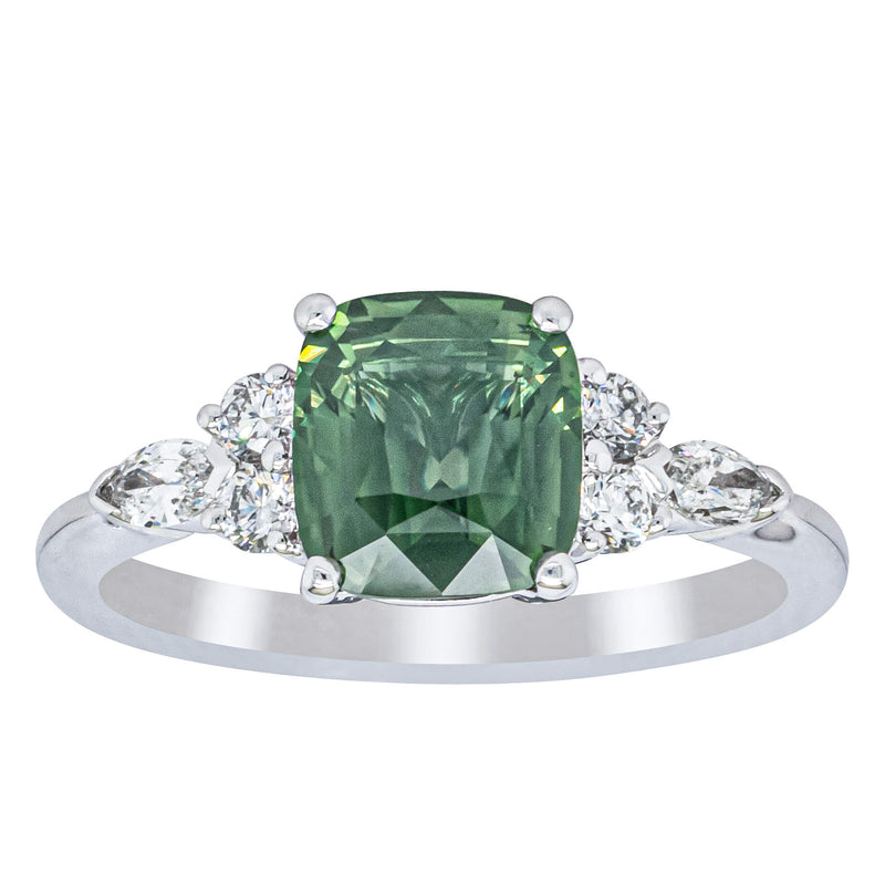 18ct White Gold 2.04ct Green Sapphire & Diamond Oriana Ring-Ring-Walker & Hall