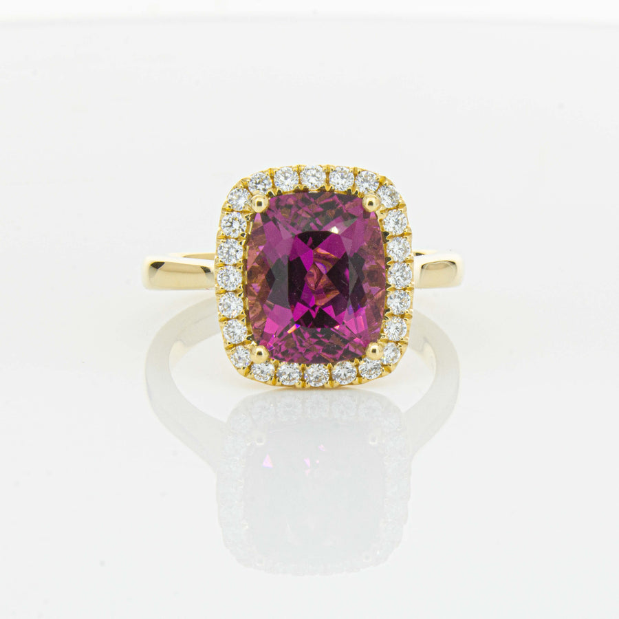 18ct Yellow Gold 3.21ct Pink Tourmaline & Diamond Fleur Ring-Ring-Walker & Hall