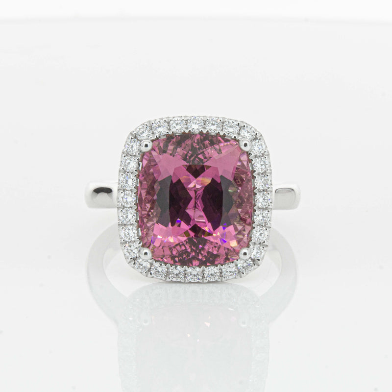 18ct White Gold 5.64ct Pink Tourmaline & Diamond Fleur Ring-Ring-Walker & Hall