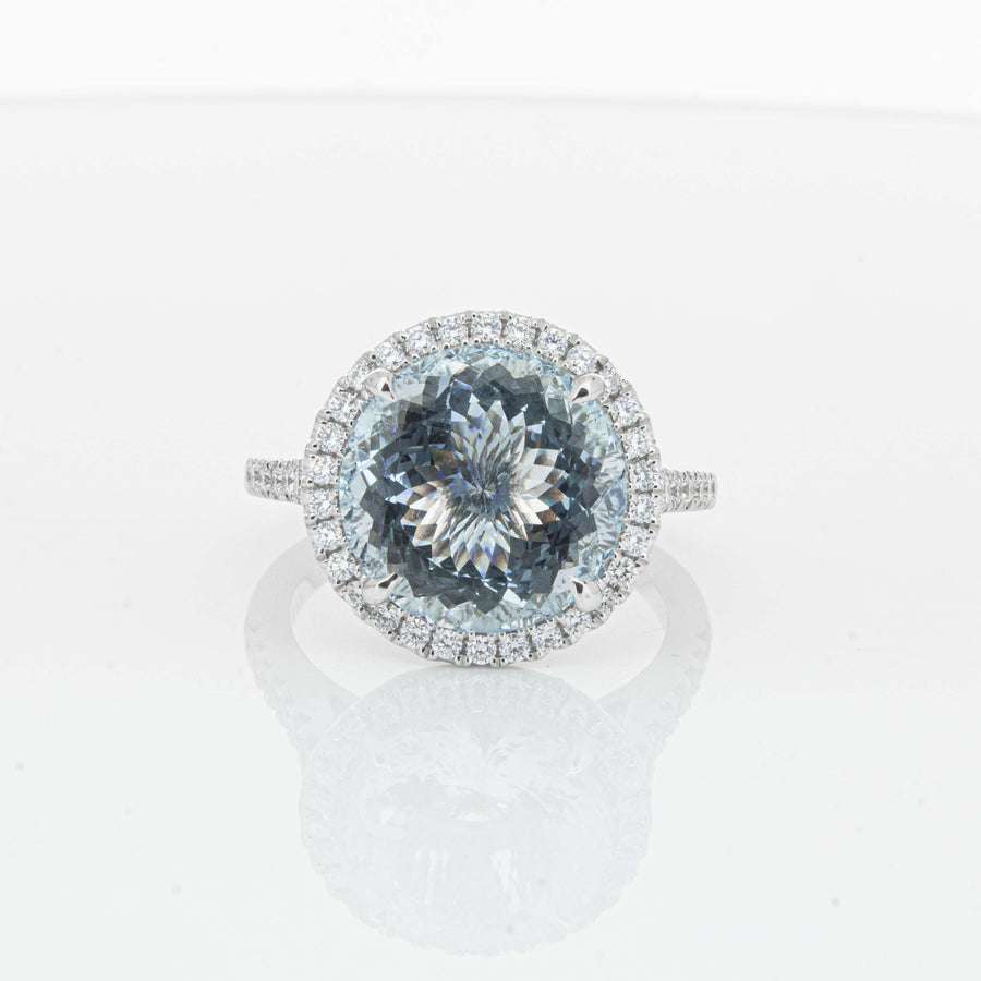 18ct White Gold 5.30ct Aquamarine & Diamond Sierra Ring-Ring-Walker & Hall