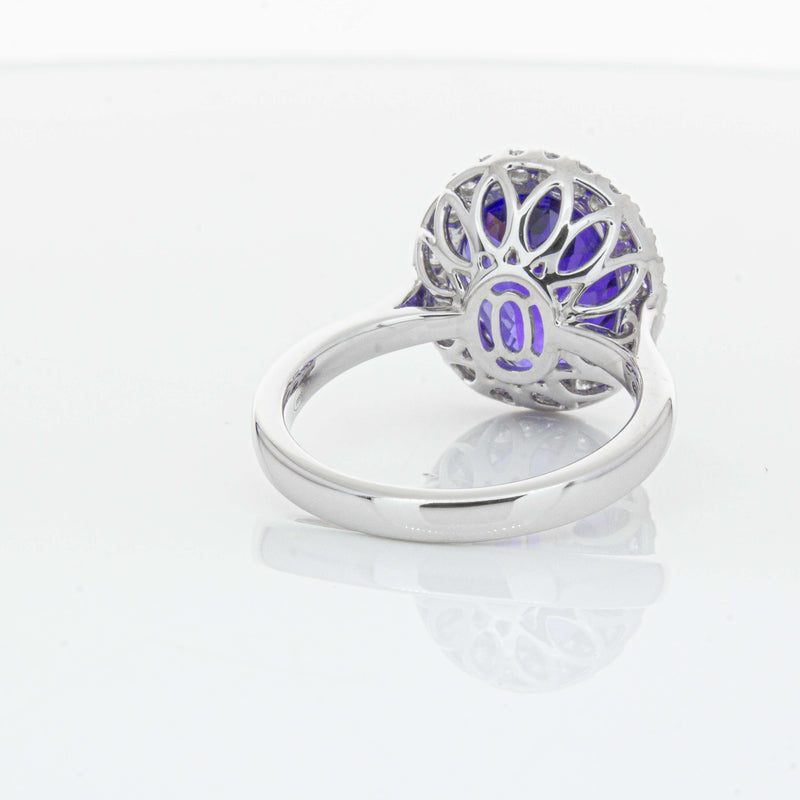 18ct White Gold 6.15ct Tanzanite & Diamond Fleur Ring-Ring-Walker & Hall