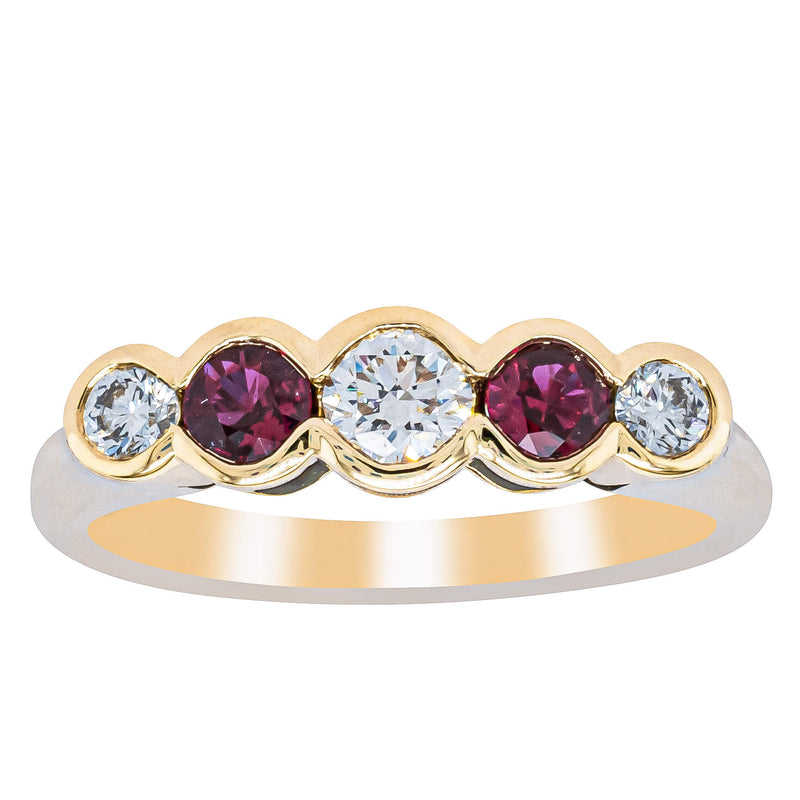 18ct Yellow Gold Ruby & Diamond Five-Stone Natalia Ring-Ring-Walker & Hall