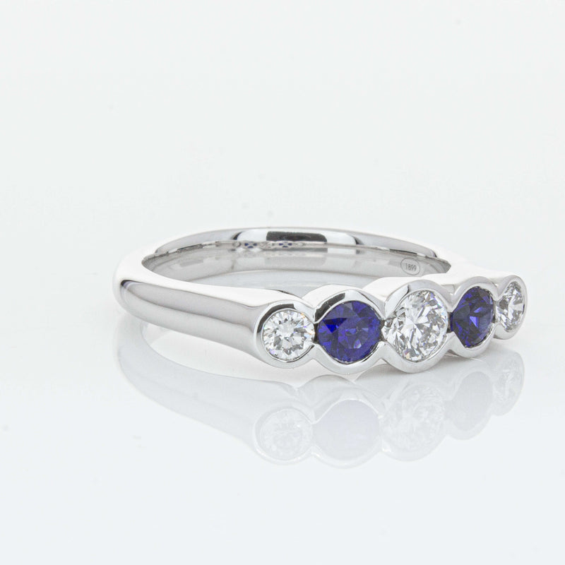18ct White Gold Sapphire & Diamond Five-Stone Natalia Ring-Ring-Walker & Hall