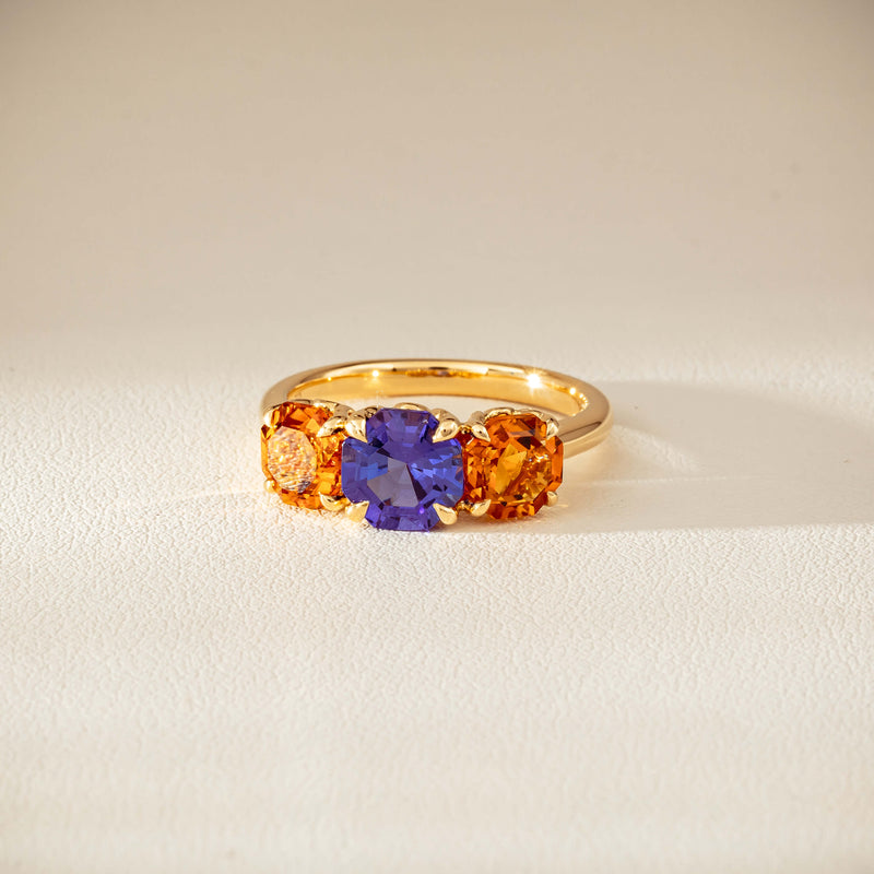 18ct Yellow Gold Three Stone Tanzanite & Citrine Octavia Ring-Ring-Walker & Hall