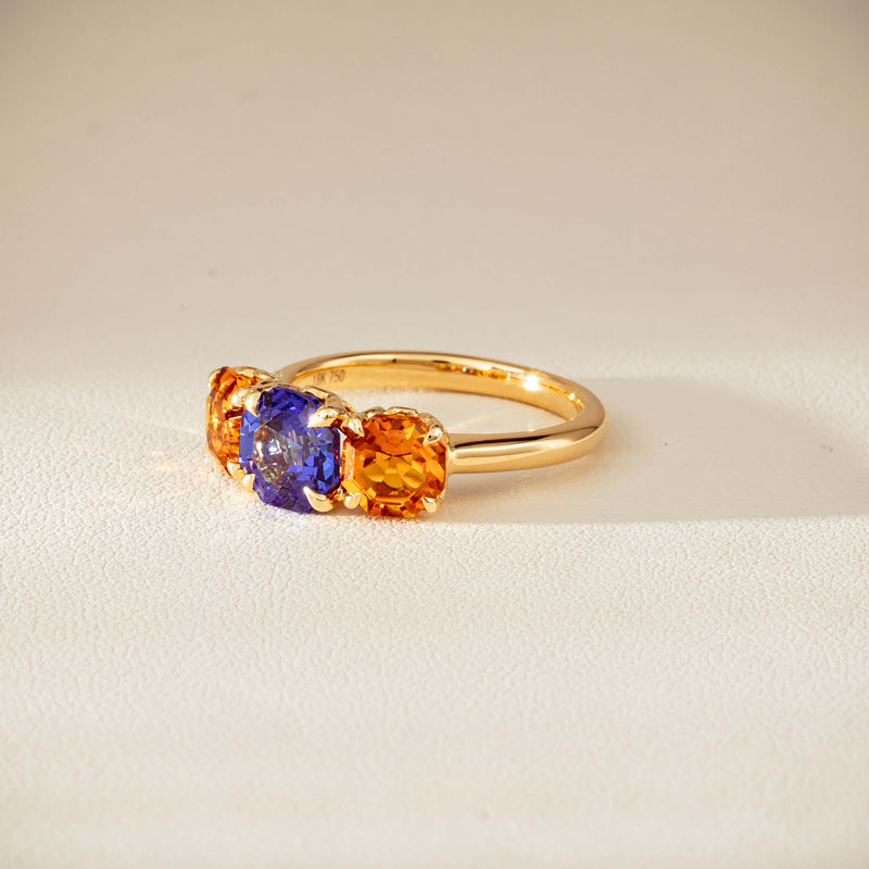18ct Yellow Gold Three Stone Tanzanite & Citrine Octavia Ring-Ring-Walker & Hall