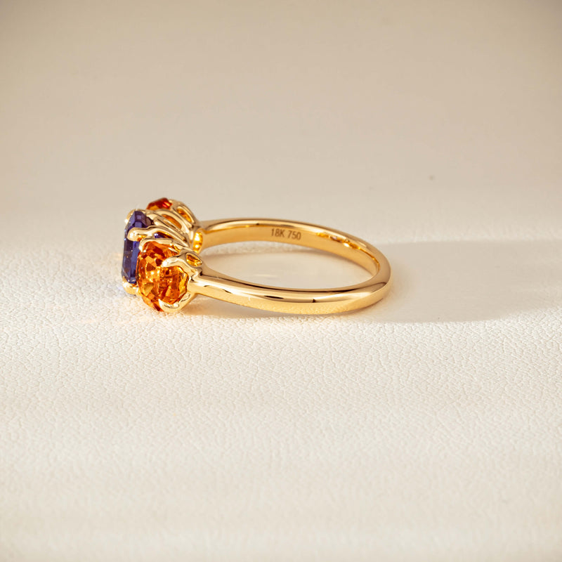 18ct Yellow Gold Three Stone Tanzanite & Citrine Octavia Ring-Ring-Walker & Hall