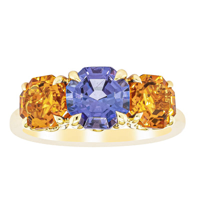 18ct Yellow Gold Three Stone Tanzanite & Citrine Octavia Ring-Ring-Walker & Hall