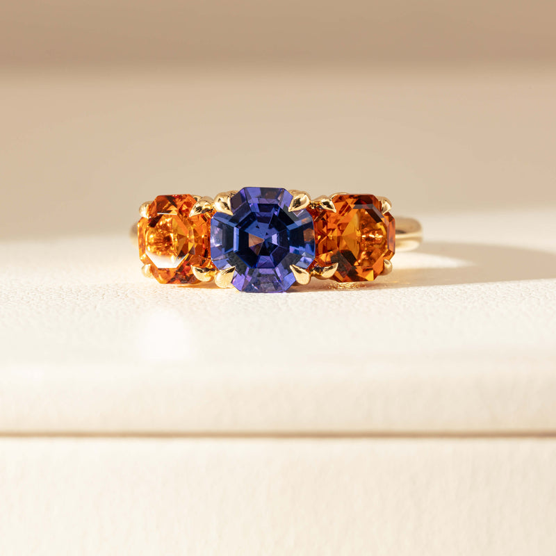 18ct Yellow Gold Three Stone Tanzanite & Citrine Octavia Ring-Ring-Walker & Hall