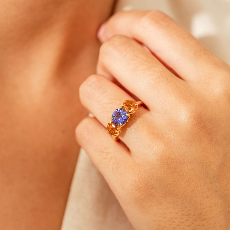 18ct Yellow Gold Three Stone Tanzanite & Citrine Octavia Ring-Ring-Walker & Hall