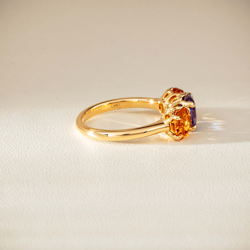 18ct Yellow Gold Three Stone Tanzanite & Citrine Octavia Ring-Ring-Walker & Hall