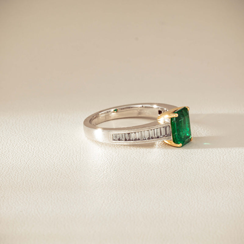 18ct White Gold 1.63ct Emerald & Diamond Ring-Ring-Walker & Hall