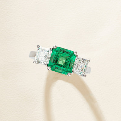 18ct White Gold 2.76ct Emerald & Diamond Odyssey Ring - Ring - Walker & Hall