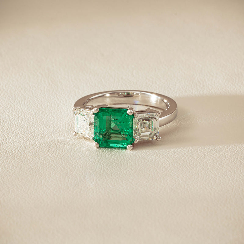 18ct White Gold 2.76ct Emerald & Diamond Odyssey Ring - Ring - Walker & Hall