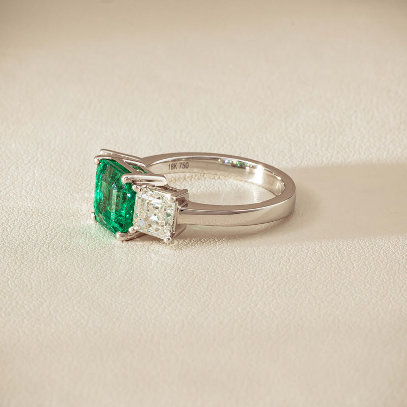 18ct White Gold 2.76ct Emerald & Diamond Odyssey Ring - Ring - Walker & Hall